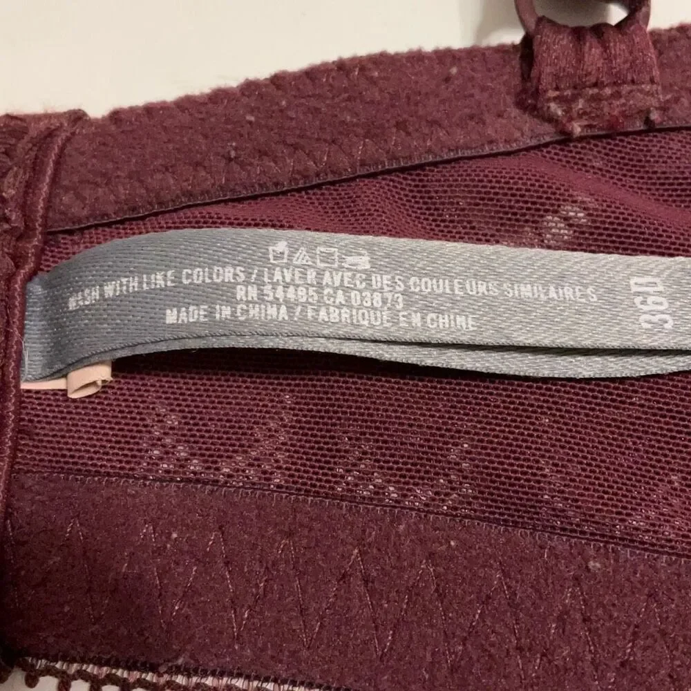 Aerie Burgundy Lace Bra, 36 D